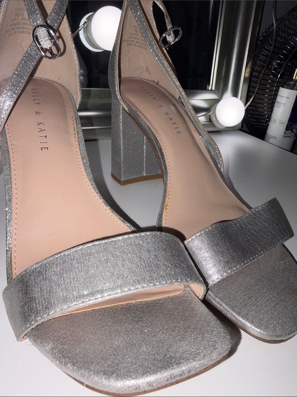 Kelly & Katie Metallic Silver Ankle-Strap Block Heels